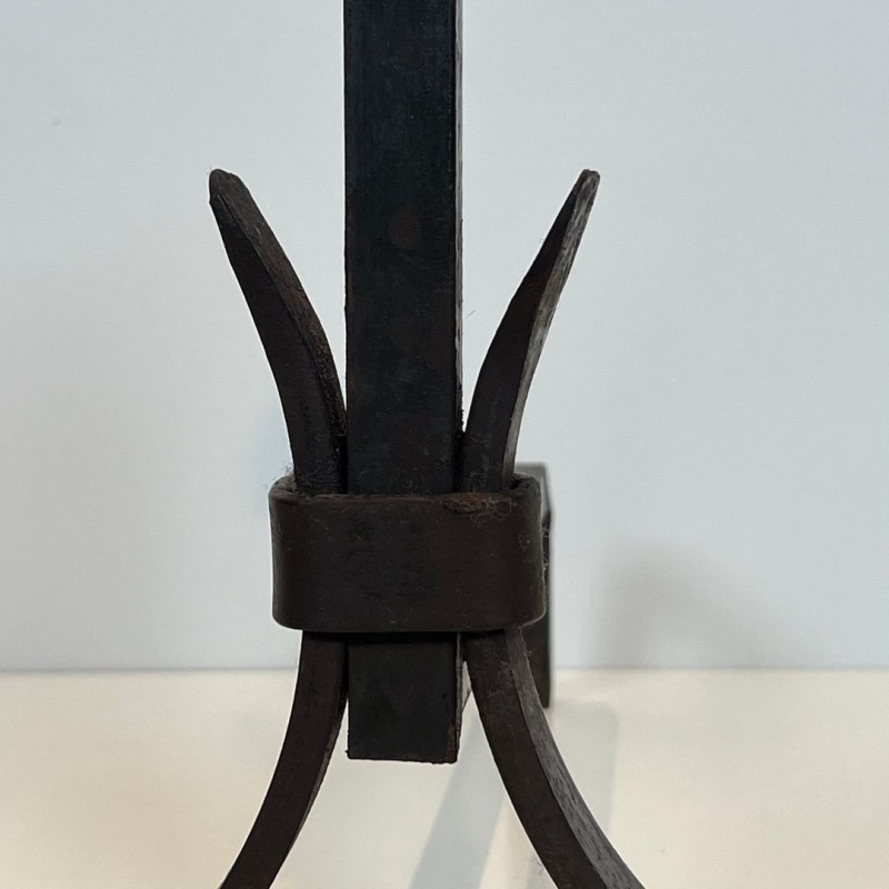 Paire de Chenets Modernistes en Fer Forgé dans le Goût de Jean Royère, vers 1940