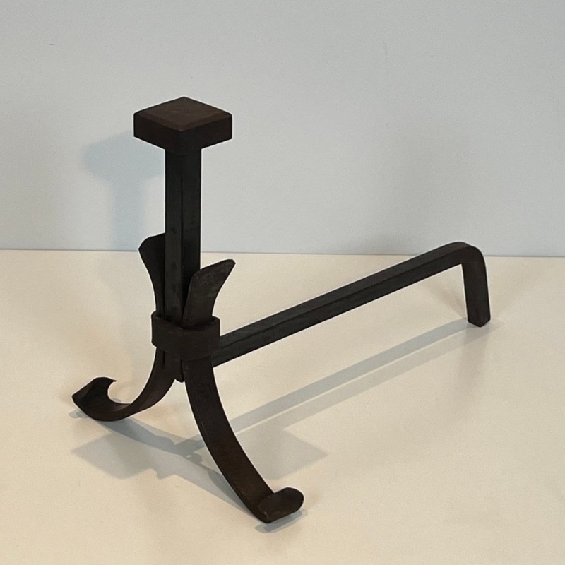 Pair of Modernist Wrought Iron Andirons in the Style of Jean Royère, circa 1940