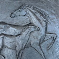 Plaque de Cheminée en Fonte aux Chevaux, Signée Raina, Fonderie Stern, vers 1970