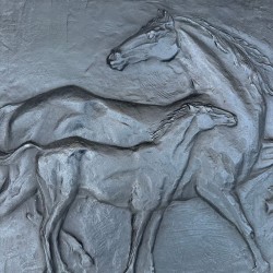 Plaque de Cheminée en Fonte aux Chevaux, Signée Raina, Fonderie Stern, vers 1970
