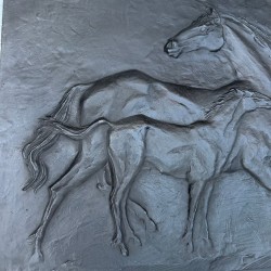 Plaque de Cheminée en Fonte aux Chevaux, Signée Raina, Fonderie Stern, vers 1970