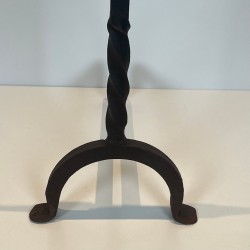 Pair of Wrought Iron Andirons with Fleur-de-Lys Finials, French, circa 1970