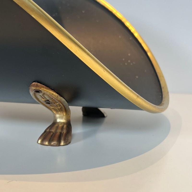 Neoclassical Log Holder in Black Lacquered Brass with Polished Brass Trim, French circa 1970