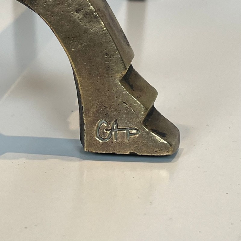 Paire de Chenets en Bronze aux Chamanes Assis, Monogramme Anton Prinner, vers 1930