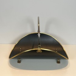 Neoclassical Log Holder in Black Lacquered Brass with Polished Brass Trim, French circa 1970