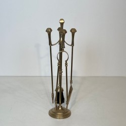 Neoclassical Brass Fireplace Companion Set on Tripod Stand, French, circa 1970