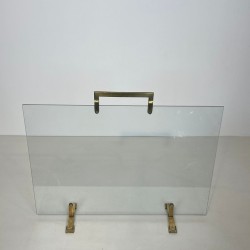 Modernist Single-Panel Glass and Brass Fireplace Screen, French circa 1970