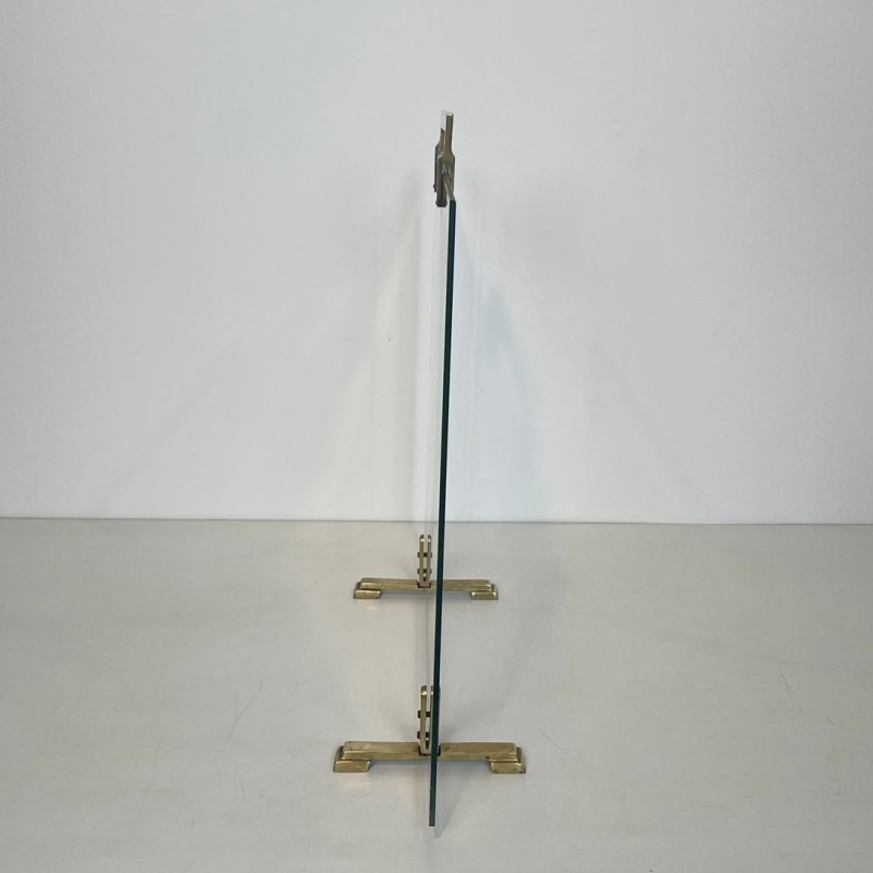 Pare-Feu Moderniste à Panneau de Verre et Laiton, Travail Français, vers 1970