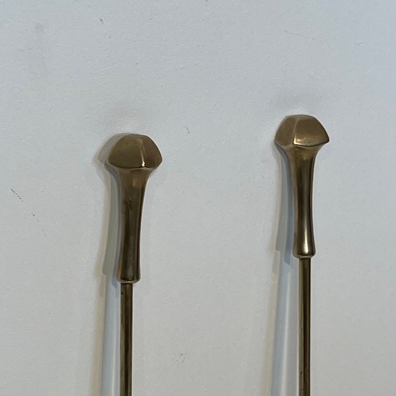 Neoclassical Brass Fireplace Companion Set on Tripod Stand, French, circa 1970