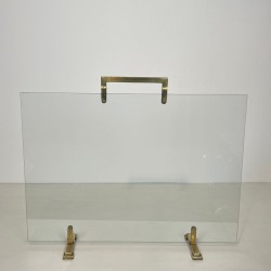 Modernist Single-Panel Glass and Brass Fireplace Screen, French circa 1970