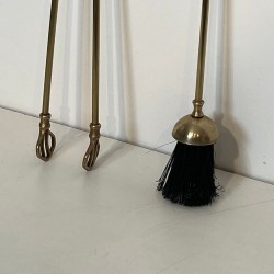 Neoclassical Brass Fireplace Companion Set on Tripod Stand, French, circa 1970