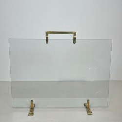Modernist Single-Panel Glass and Brass Fireplace Screen, French circa 1970