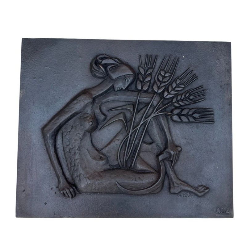 Art Deco Cast Iron Fireback, Allegorical Harvest Nude, Foundry Stern, circa 1950