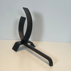 Paire de Chenets Modernistes en Acier à Formes Flamme sur Socle Plat, vers 1970