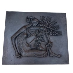 Art Deco Cast Iron Fireback, Allegorical Harvest Nude, Foundry Stern, circa 1950