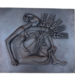 Art Deco Cast Iron Fireback, Allegorical Harvest Nude, Foundry Stern, circa 1950