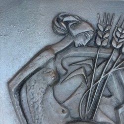 Art Deco Cast Iron Fireback, Allegorical Harvest Nude, Foundry Stern, circa 1950