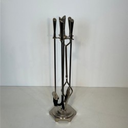 Modernist Fireplace Companion Set with Chrome Stand, French Design circa 1970