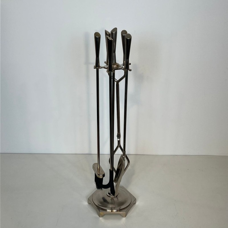 Modernist Fireplace Companion Set with Chrome Stand, French Design circa 1970