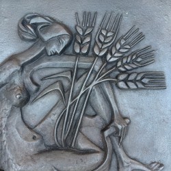 Art Deco Cast Iron Fireback, Allegorical Harvest Nude, Foundry Stern, circa 1950