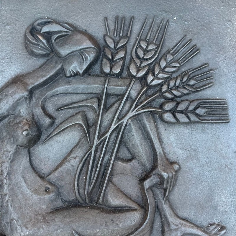 Art Deco Cast Iron Fireback, Allegorical Harvest Nude, Foundry Stern, circa 1950