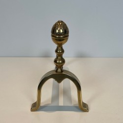 Pair of Neoclassical Brass Andirons with Pine Cone Finials, in the Style of Maison Jansen
