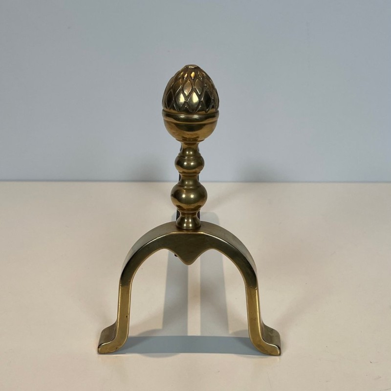 Paire de Chenets en Laiton à Pommes de Pin, dans le Goût de la Maison Jansen