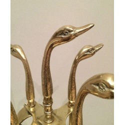 Neoclassical Brass Fireplace Companion Set with Duck Head Handles, Maison Jansen Style