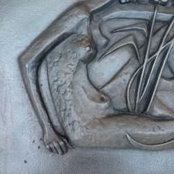 Art Deco Cast Iron Fireback, Allegorical Harvest Nude, Foundry Stern, circa 1950