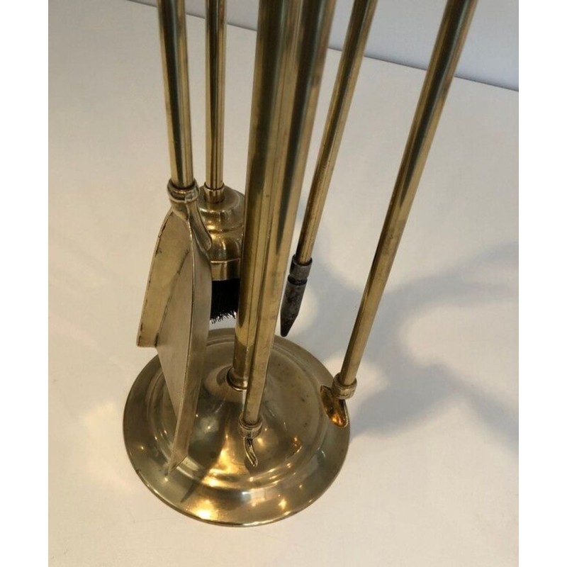 Neoclassical Brass Fireplace Companion Set with Duck Head Handles, Maison Jansen Style