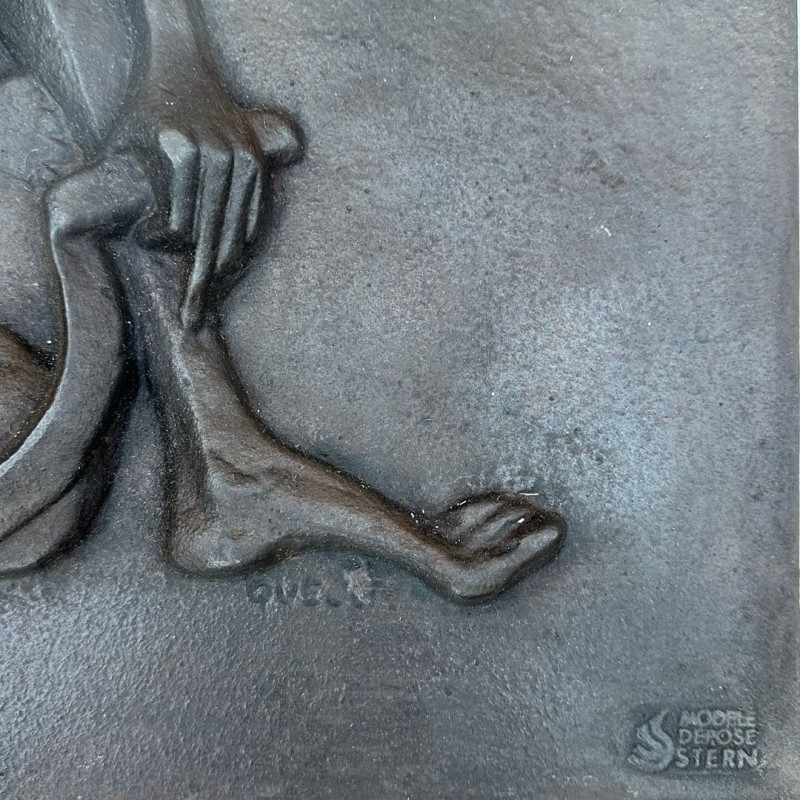 Plaque de Foyer Art Déco en Fonte, Nu Allégorique de la Moisson, Fonderie Stern, vers 1950