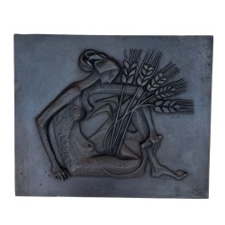Art Deco Cast Iron Fireback, Allegorical Harvest Nude, Foundry Stern, circa 1950