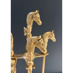 Nécessaire de Feu Néoclassique en Laiton à Manches de Têtes de Cheval, Vers 1950