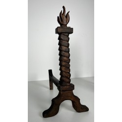 Pair of Wrought Iron and Gilt Cast Iron Flame Andirons, in the Style of Gilbert Poillerat