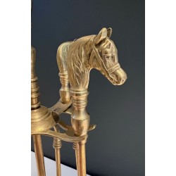Nécessaire de Feu Néoclassique en Laiton à Manches de Têtes de Cheval, Vers 1950