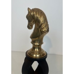 Pair of Gilt Bronze and Wrought Iron Horse Head Andirons, French, Circa 1900