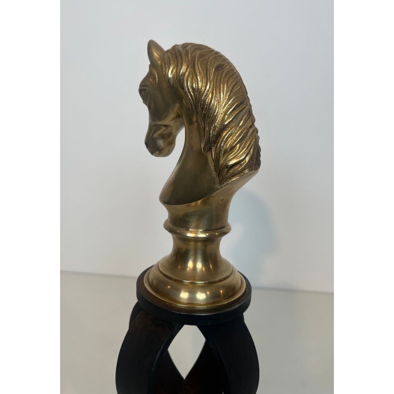 Paire de Chenets en Bronze Doré et Fer Forgé à Têtes de Chevaux, Vers 1900