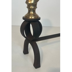Paire de Chenets en Bronze Doré et Fer Forgé à Têtes de Chevaux, Vers 1900