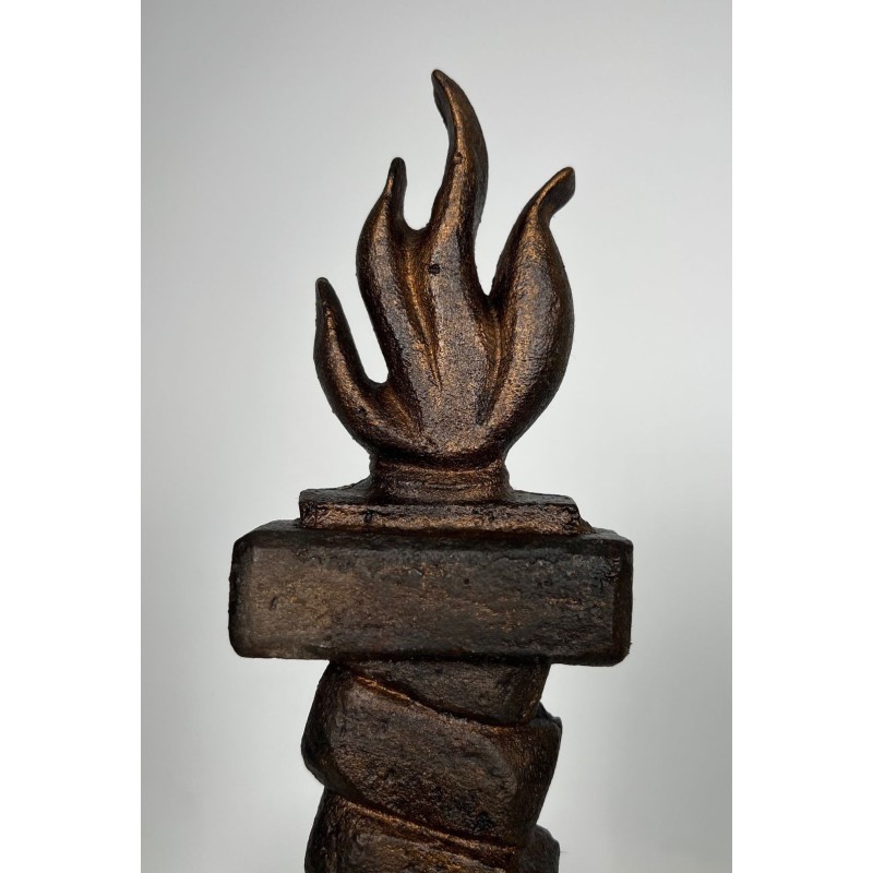 Pair of Wrought Iron and Gilt Cast Iron Flame Andirons, in the Style of Gilbert Poillerat