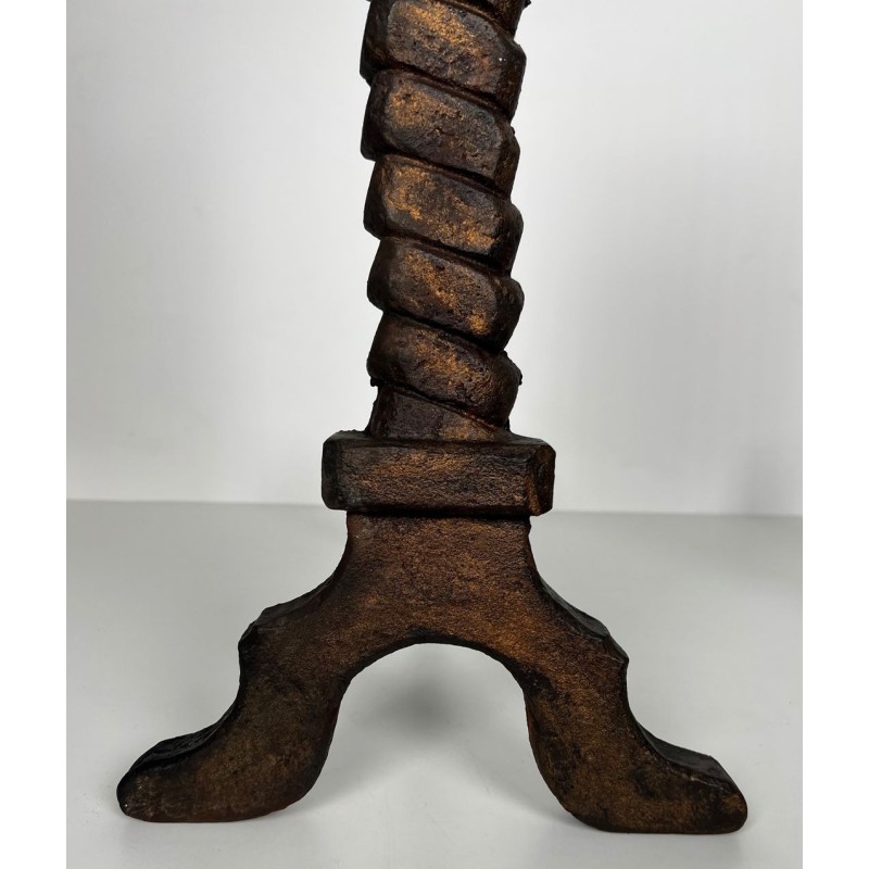 Pair of Wrought Iron and Gilt Cast Iron Flame Andirons, in the Style of Gilbert Poillerat