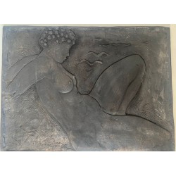 Plaque de Cheminée en Fonte à Figure de Femme Nue par Alain Bonnefoit, Vers 1980