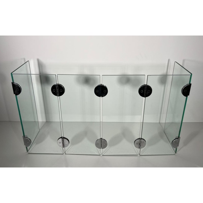 Modernist Six-Panel Clear Glass Fireplace Screen with Chrome Ball Hinges, Mallet-Stevens Style