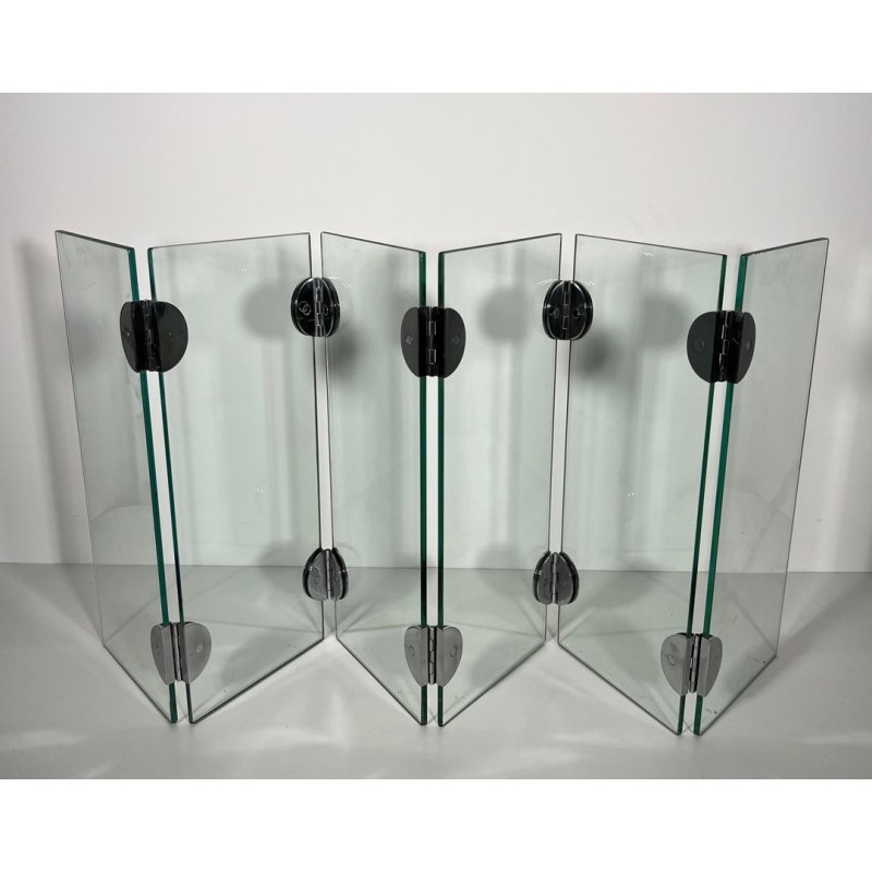 Exceptionnel Pare-Feu à Six Panneaux de Verre et Charnières à Boules Chromées, dans le Goût de Mallet-Stevens