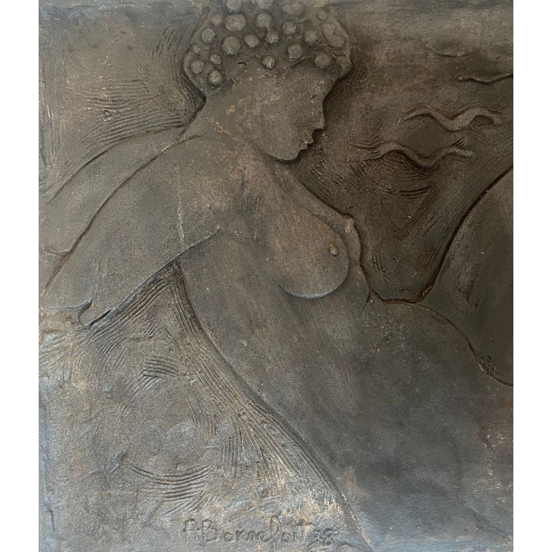 Plaque de Cheminée en Fonte à Figure de Femme Nue par Alain Bonnefoit, Vers 1980