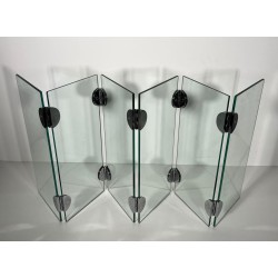 Modernist Six-Panel Clear Glass Fireplace Screen with Chrome Ball Hinges, Mallet-Stevens Style