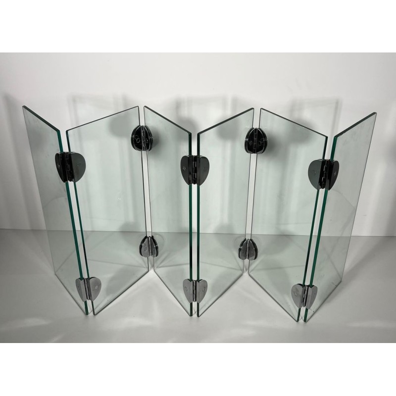 Exceptionnel Pare-Feu à Six Panneaux de Verre et Charnières à Boules Chromées, dans le Goût de Mallet-Stevens
