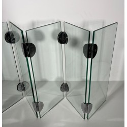 Modernist Six-Panel Clear Glass Fireplace Screen with Chrome Ball Hinges, Mallet-Stevens Style