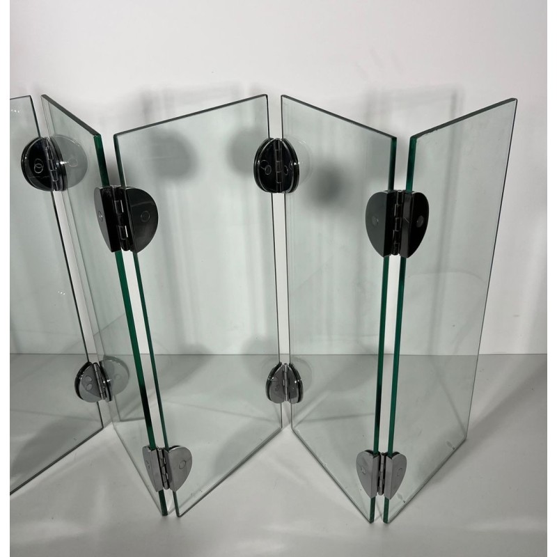 Exceptionnel Pare-Feu à Six Panneaux de Verre et Charnières à Boules Chromées, dans le Goût de Mallet-Stevens