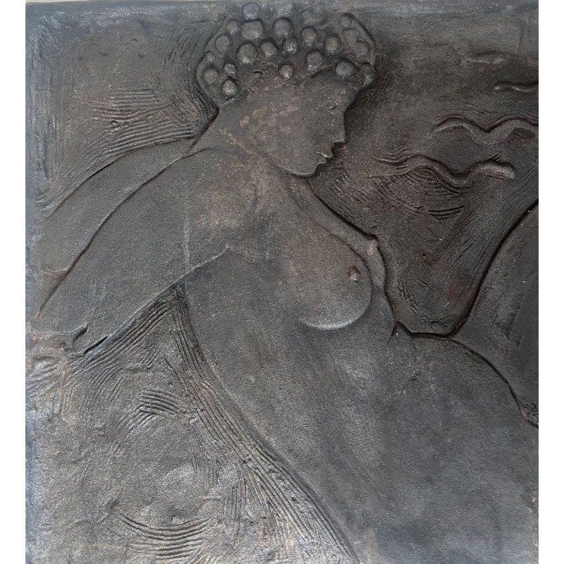 Cast Iron Fireback with Reclining Nude by Alain Bonnefoit, Circa 1980