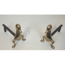 Pair of Stylised Brass Duck Andirons in the Taste of Les Lalanne, Circa 1970